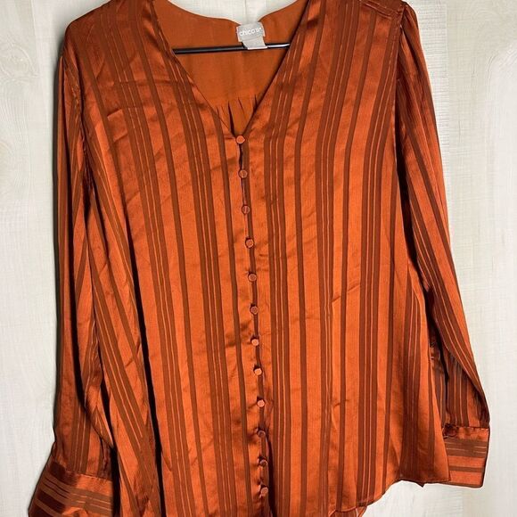 Chico’s rust color blouse‎ button front with scarf, size 2, size 12/14. - Picture 16 of 16